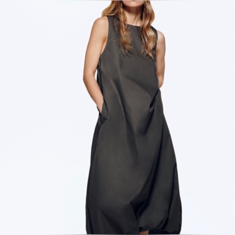 Grey oversized balloon maxi dress, Zara, size small